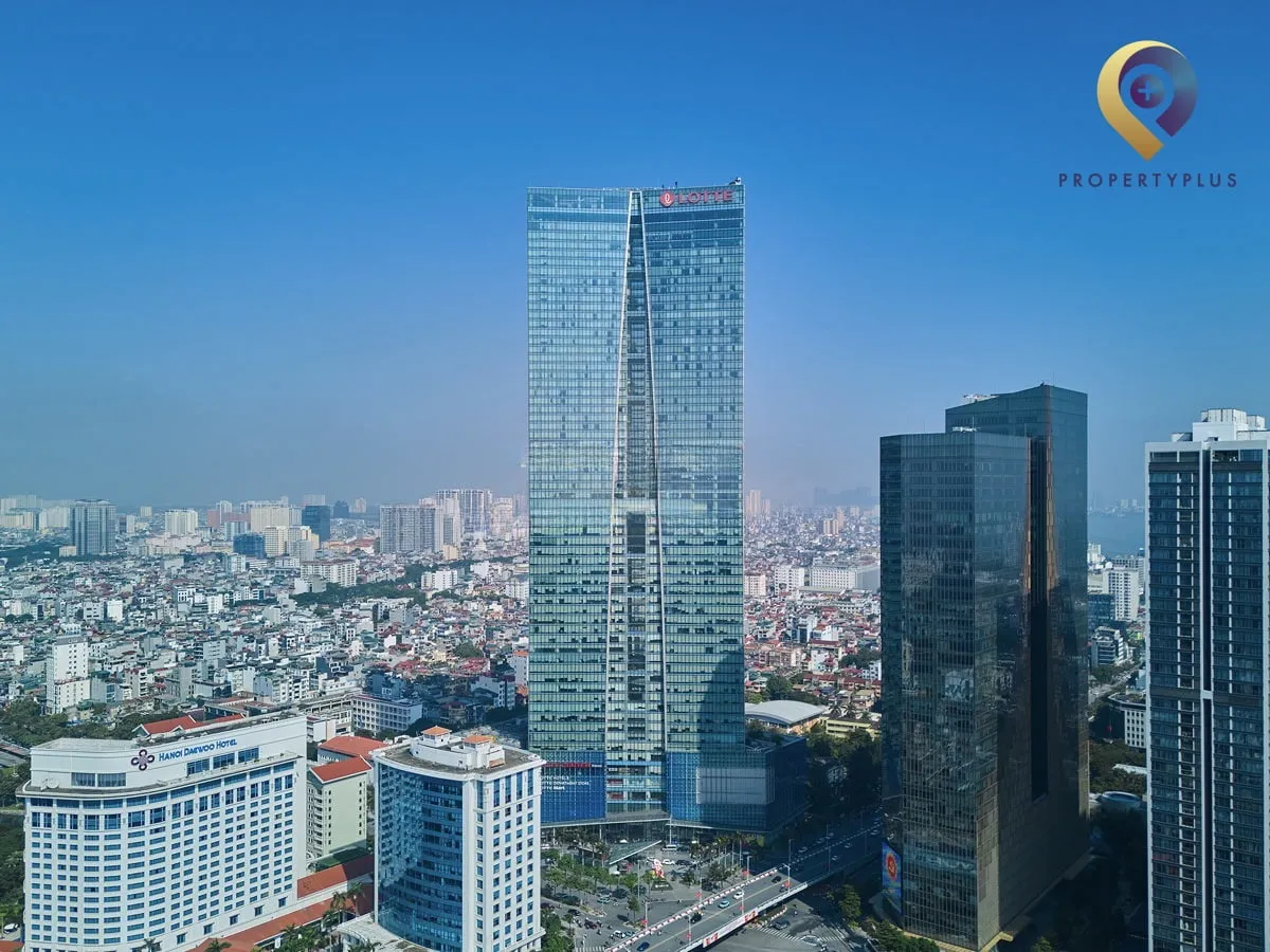 Toàn cảnh tòa nhà Lotte Center Hanoi từ góc nhìn trên cao.